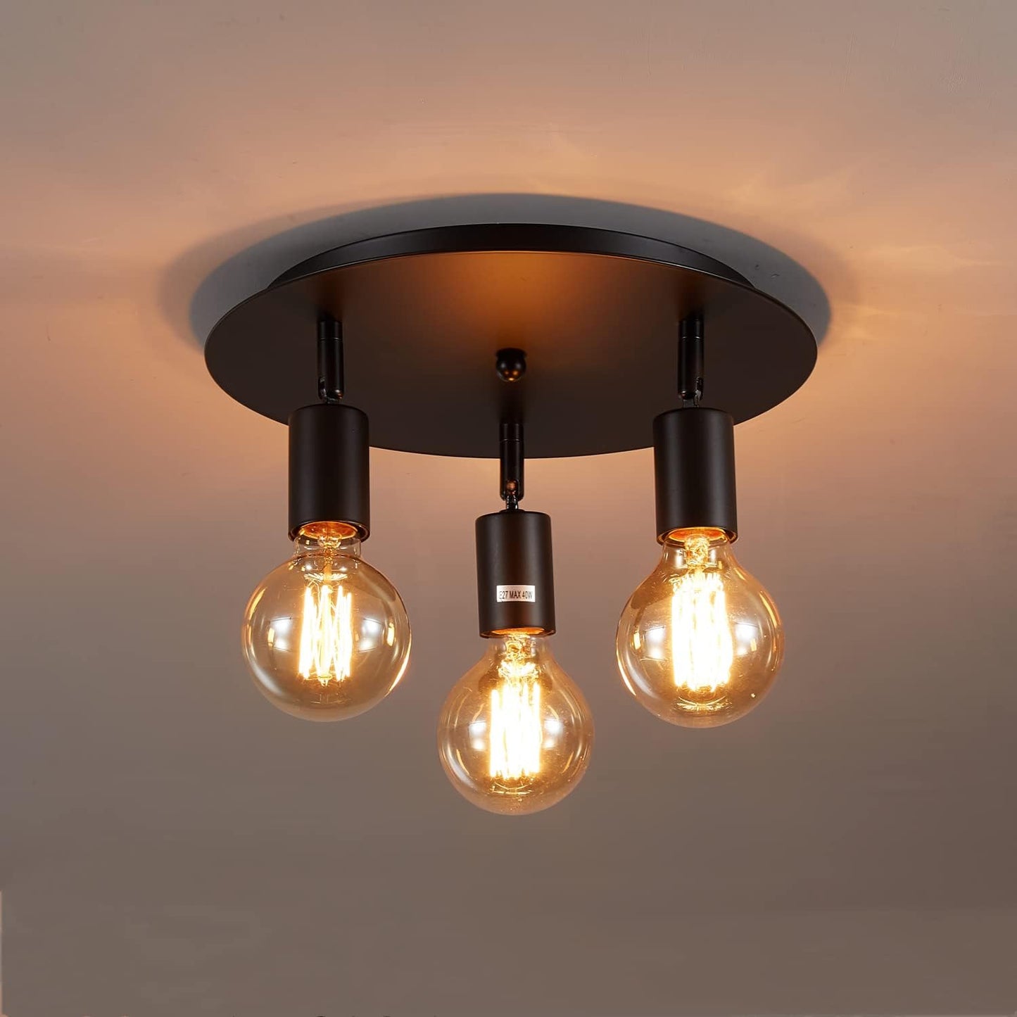 Lightsjoy 3-way Rotatable Black Ceiling Spot Light Vintage E27 Flush Mount