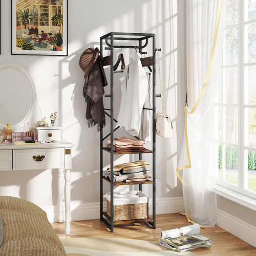 HOMCOM Clothes Rail with Storage Shelf and Hooks, Clothes Rack