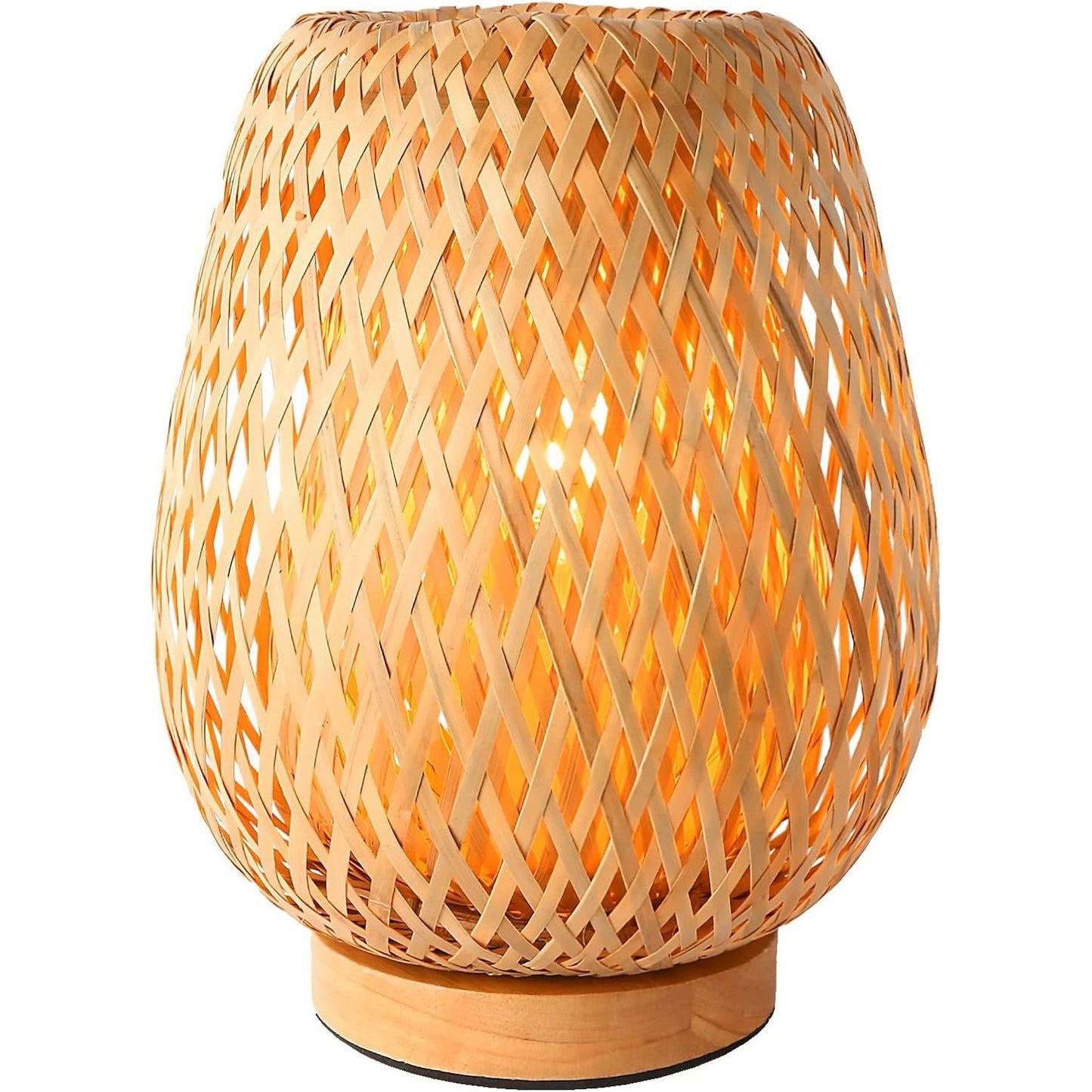 Schindora Boho Bamboo Table Lamp Handmade Wicker Bedside Light