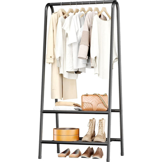JOISCOPE Metal Clothes Rail with 2 Shelves, 62 Inch Sturdy Steel Pipe, Black