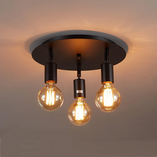 Lightsjoy 3-way Rotatable Black Ceiling Spot Light Vintage E27 Flush Mount