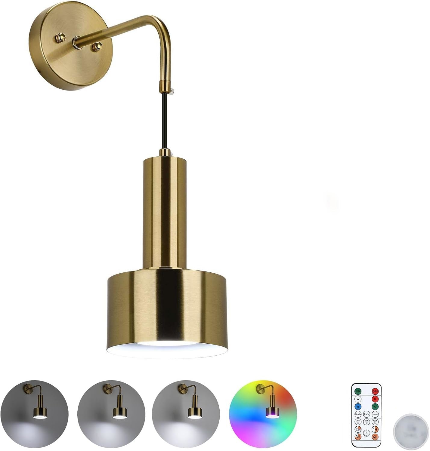 Lightsjoy RGB Wall Light, Rechargeable, Usb, Remote, 18 Colors Gold 1pc