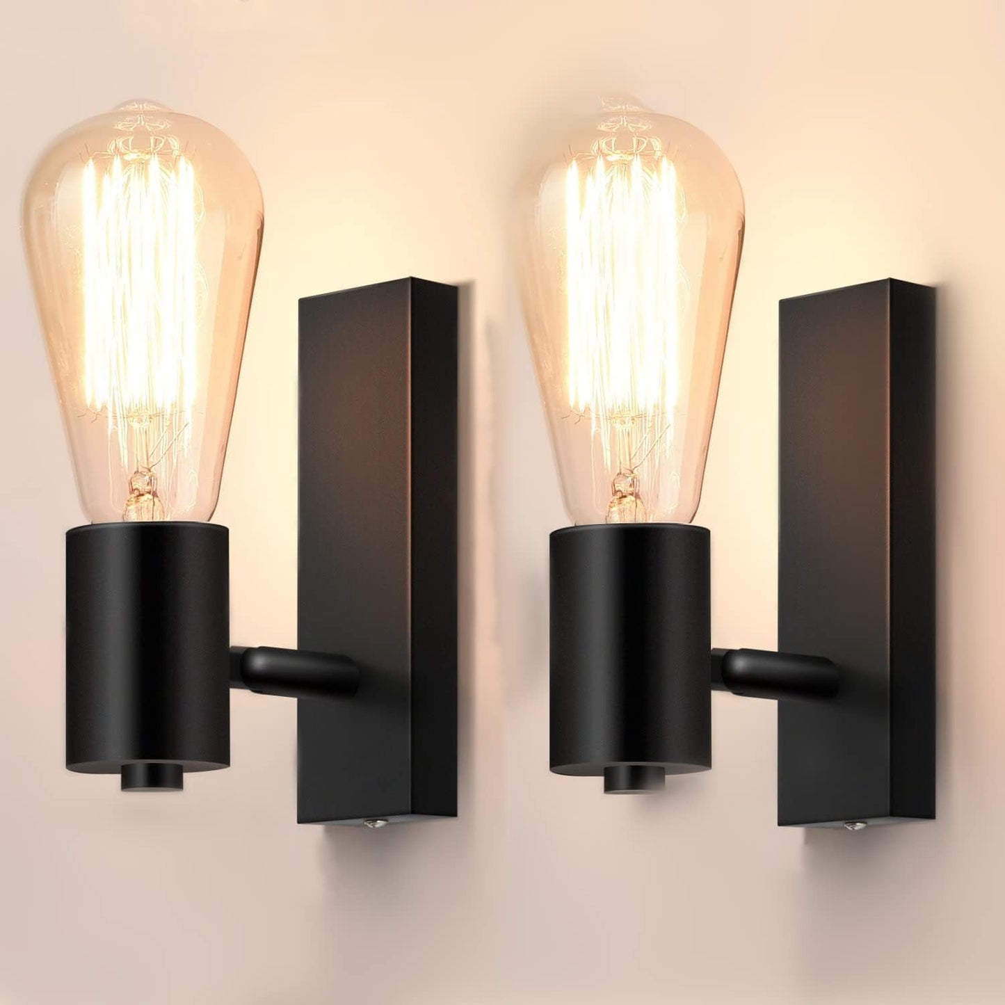 Industrial Wall Lights 2 Pack Rotatable E27 Rustic Wall Sconce Black Lightess