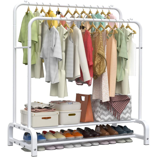 LOEFME 2-tier Clothes Rail Double Metal Garment Rack, White