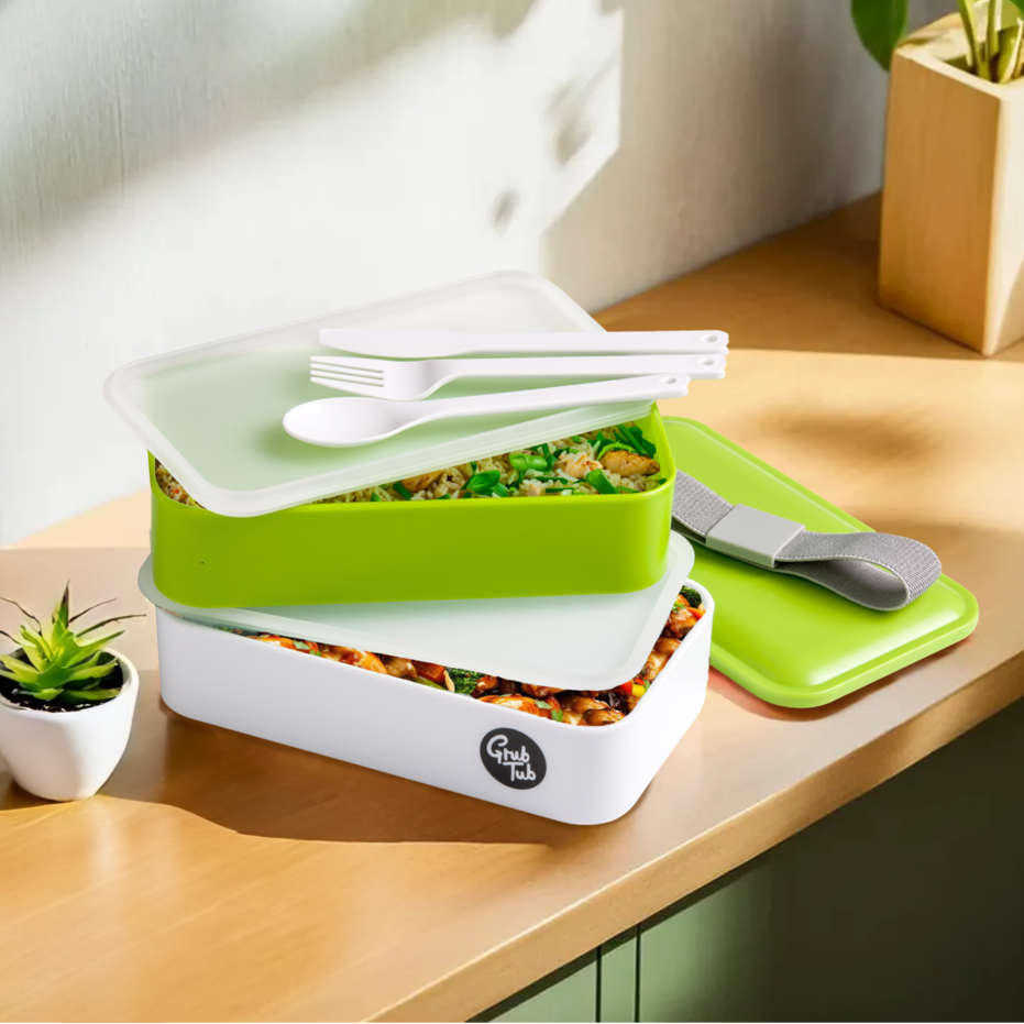 Grub Tub Green and White Stackable Lunch Box