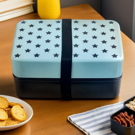 Grub Tub Light Blue Star Lunch Box With Cutlery