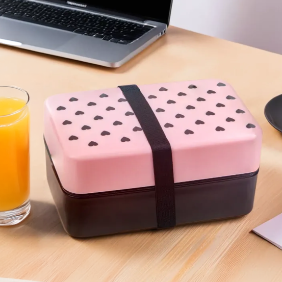 Grub Tub Light Pink Hearts Lunch Box With Cutlery