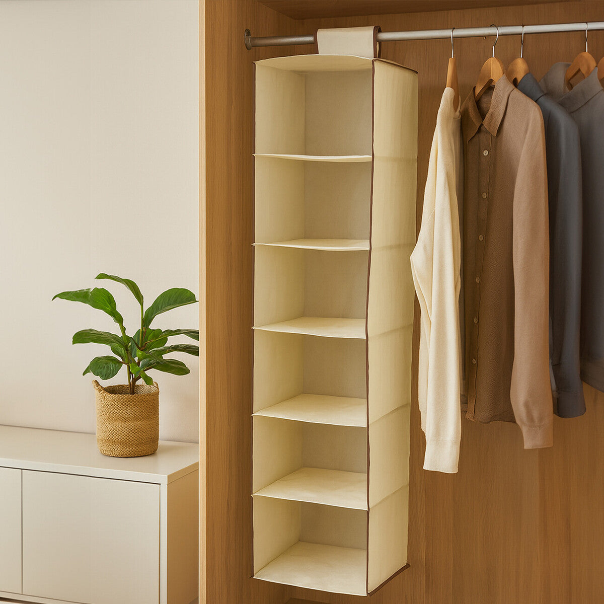 Verti 6 Section Cream Hanging Garment Organiser