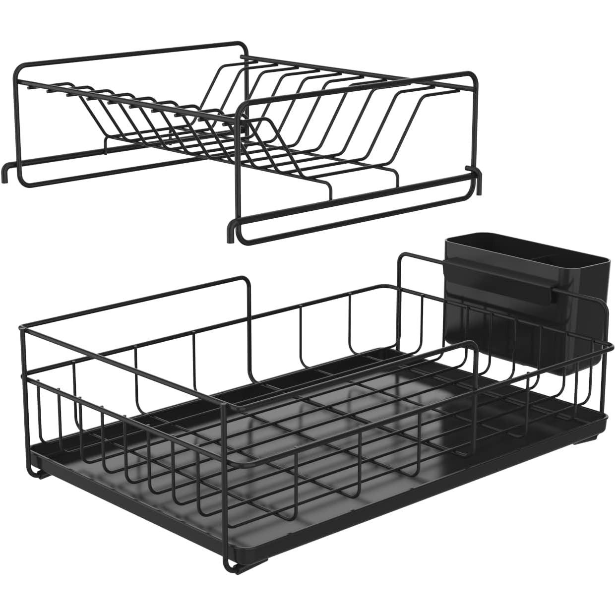 KINGRACK 2 Tier Dish Drainer Rack with Removable Cutlery Holder and Drip Tray