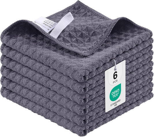 Moosfor 6 Piece Set Microfibre Cloths, Super Absorbent and Soft Tea Towels, Quick-drying and Lint-free Cleaning Cloths, 30 X Cm, Dark Grey