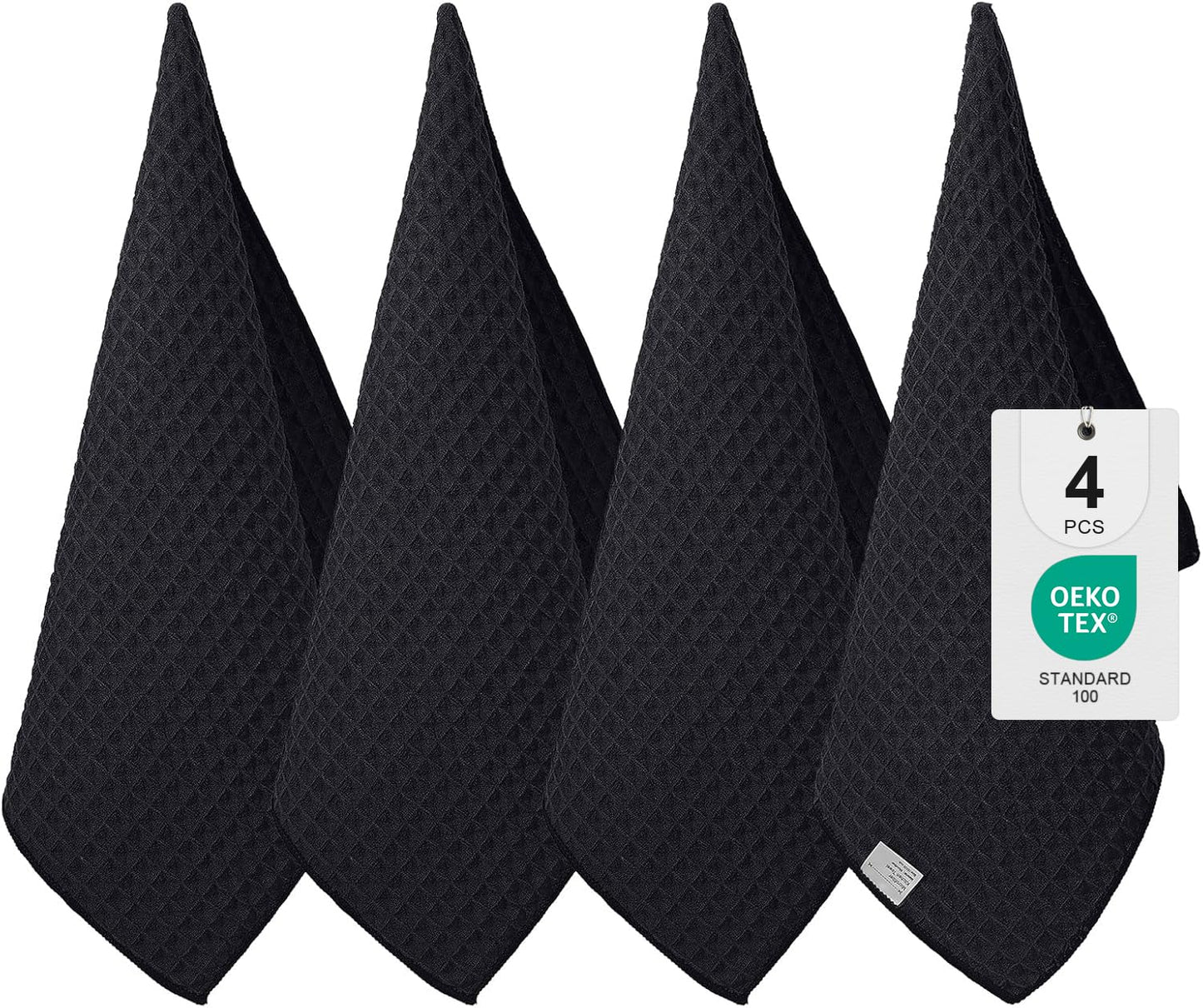 Moosfor 4 Piece Set Microfibre Cloths, Super Absorbent and Soft Tea Towels, Quick-drying and Lint-free Cleaning Cloths, 40 X 71 Cm, Black