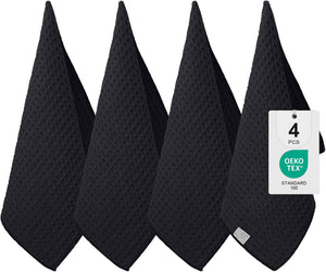Moosfor 4 Piece Set Microfibre Cloths, Super Absorbent and Soft Tea Towels, Quick-drying and Lint-free Cleaning Cloths, 40 X 71 Cm, Black