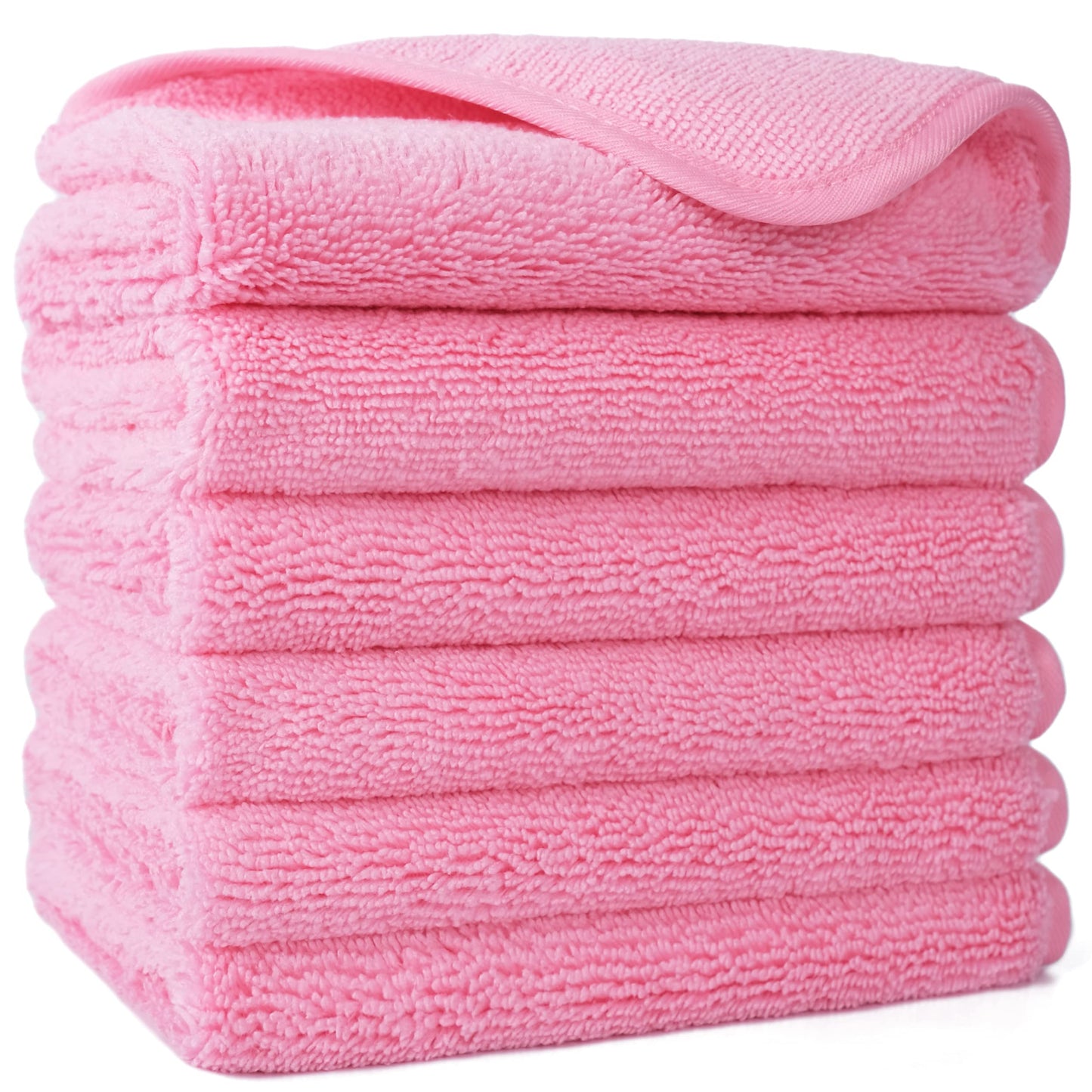 POLYTE Premium Lint Free Microfibre Washcloth Face Towel, 33 X Cm, 6 Piece Set (pink)