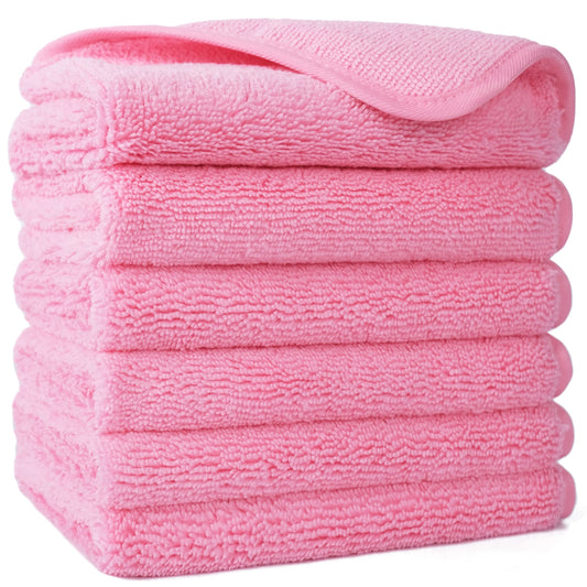 POLYTE Premium Lint Free Microfibre Washcloth Face Towel, 33 X Cm, 6 Piece Set (pink)