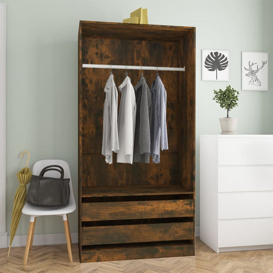 Modern Wooden Open Bedroom Wardrobe With Hanging Clothes Rail & Storage Drawers