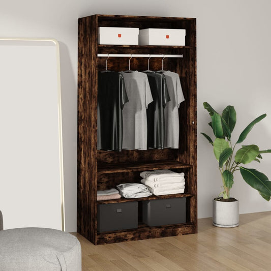 Modern Wooden Open Bedroom Wardrobe With Storage Shelves & Hanging Clothes Rail