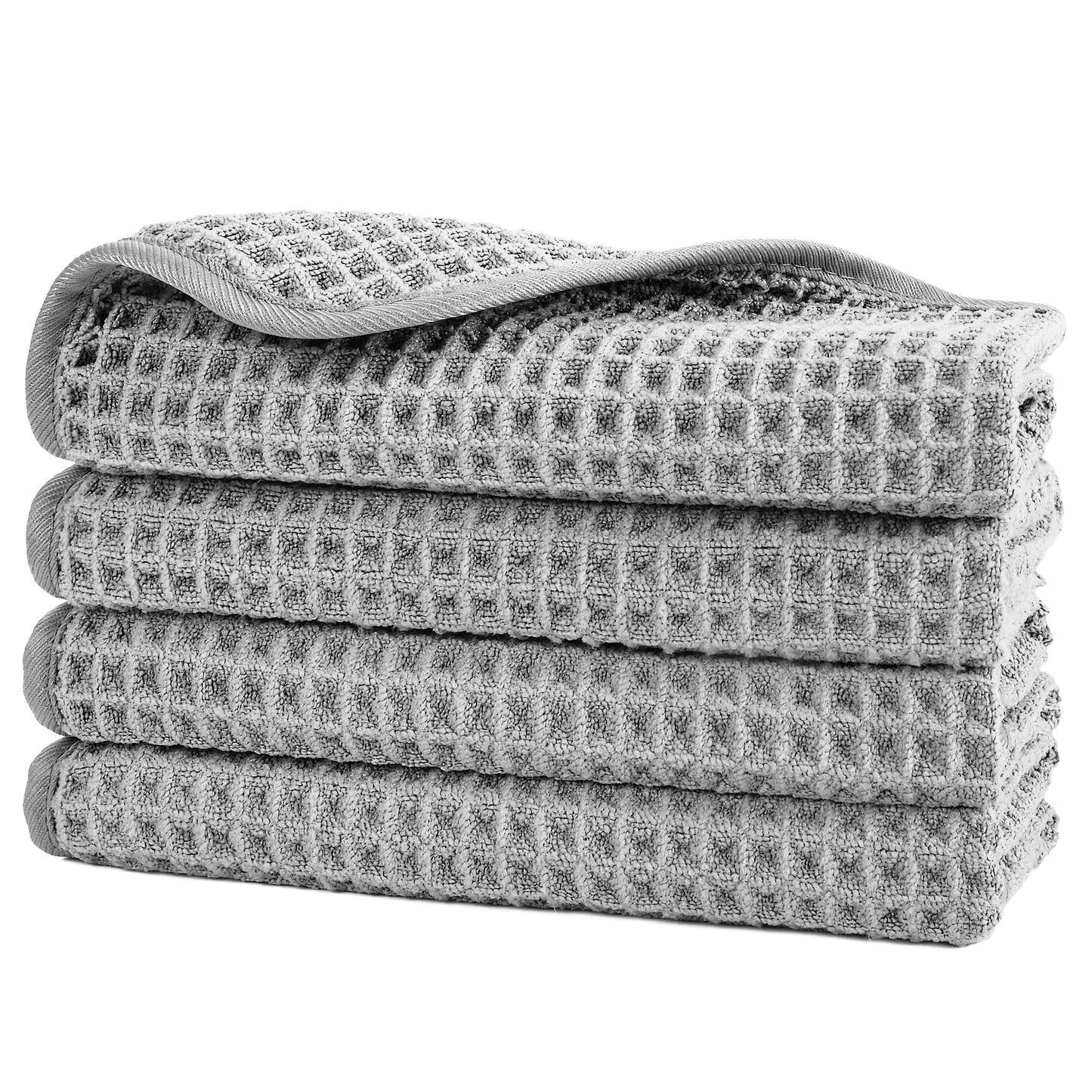 POLYTE 430 Gsm Microfibre Lint Free Washcloth Face Towel, 33 X Cm, 4 Pack (beige, Waffle Weave)