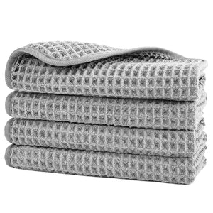 POLYTE 430 Gsm Microfibre Lint Free Washcloth Face Towel, 33 X Cm, 4 Pack (beige, Waffle Weave)