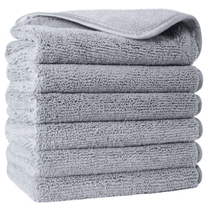 POLYTE Premium Lint Free Microfibre Washcloth Face Towel, 33 X Cm, 6 Piece Set (grey)