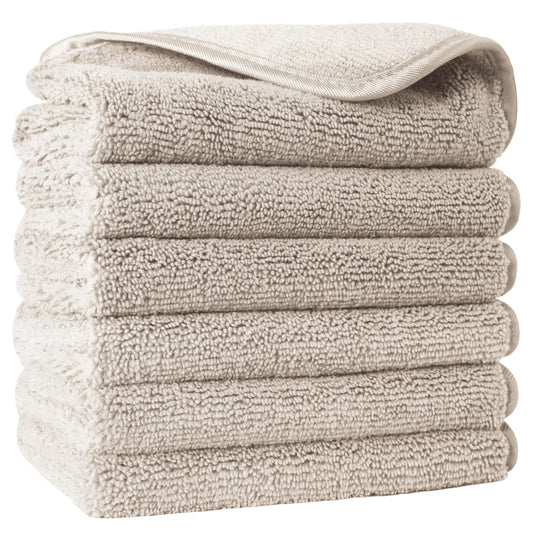POLYTE Premium Lint Free Microfibre Washcloth Face Towel, 33 X Cm, 6 Piece Set (beige)