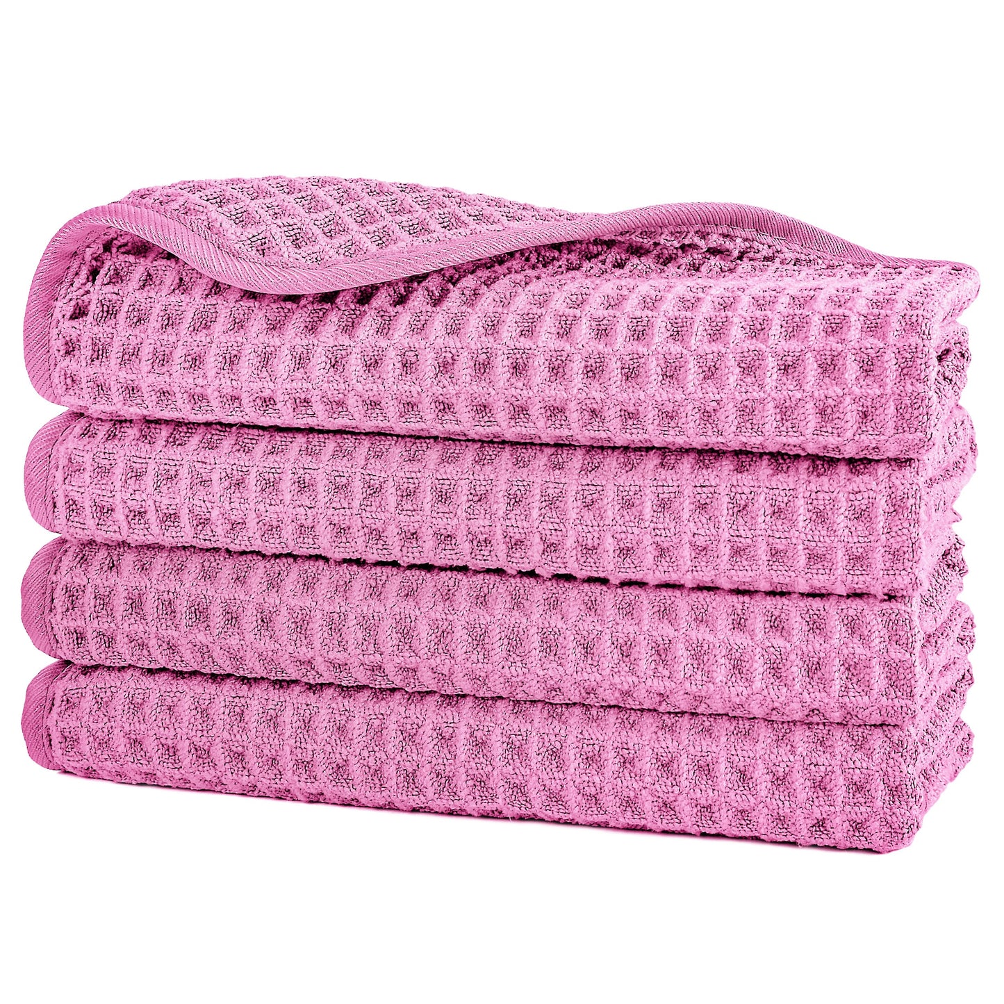 POLYTE Microfibre Lint Free Washcloth Face Towel, 33 X Cm, 4 Pack (pink, Waffle Weave)