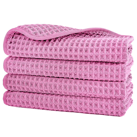 POLYTE Microfibre Lint Free Washcloth Face Towel, 33 X Cm, 4 Pack (pink, Waffle Weave)