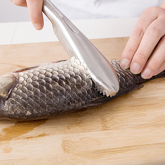 Kitchen Essential Stainless Steel Bidirectional Sawtooth Fish Scraper Fish Scale Planing Knife, 22.5x3cm