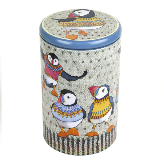 emma ball Woolly Puffins Tall Round Caddy