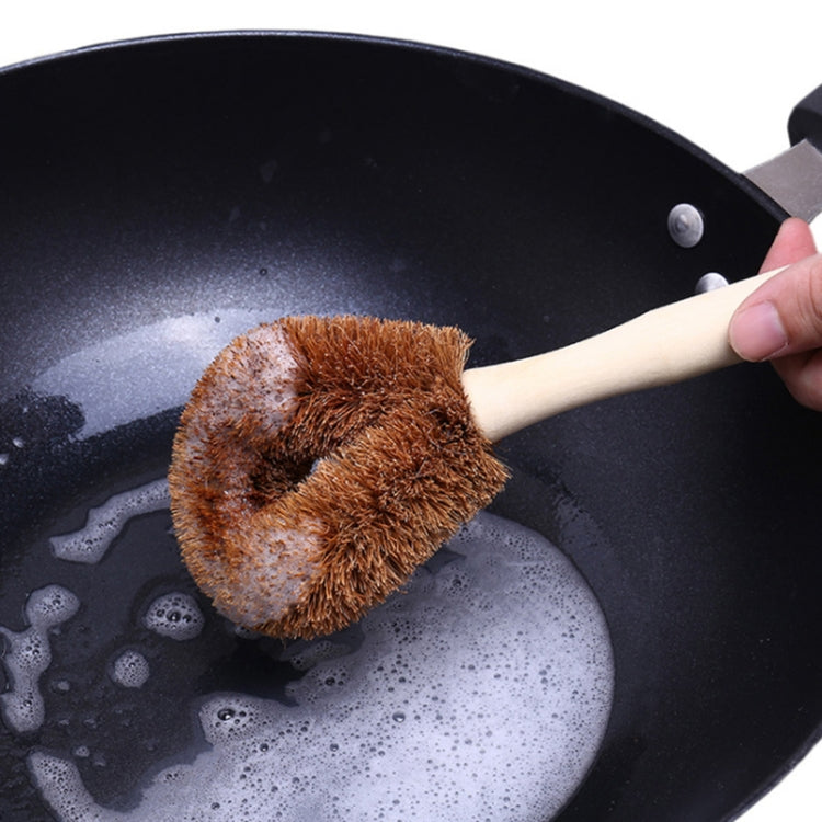 10 piece Natural Coconut Palm Non-stick Oil Long Handle Pot Brush Cleaning Brush Kitchen Cleaning Tool, Coconut Palm Brush