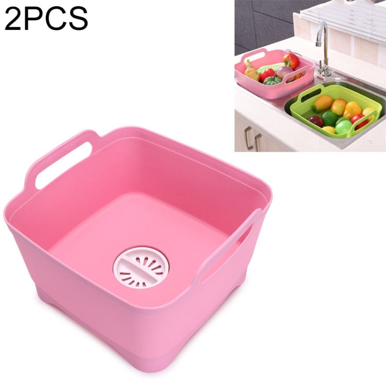 2 piece Multifunctional Mobile Sink Kitchen Plastic Vegetable Washing Basket Fruit And Vegetable Storage Drain Basket, Pink, Purple, Green, Blue, White, Dark Gray, Dark Green