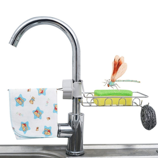 Faucet Rack Stainless Steel Perforated Free Kitchen Sink Storage Rack Rag Sponge Drain Rack, Style:Type B
