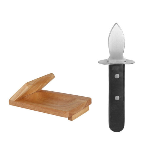 Stainless Steel Opening Oyster Scallop Tool Kitchen Shell Pryer, Knife+Wooden Stand