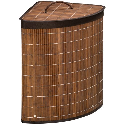 HOMCOM 55L Bamboo Corner Laundry Hamper Bamboo Basket Brown