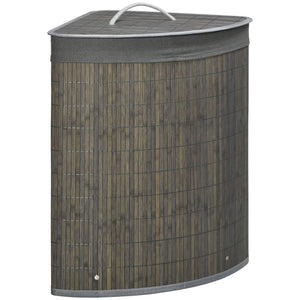 55L Bamboo Corner Laundry Hamper Bamboo Basket 38x38x57cm Grey HOMCOM